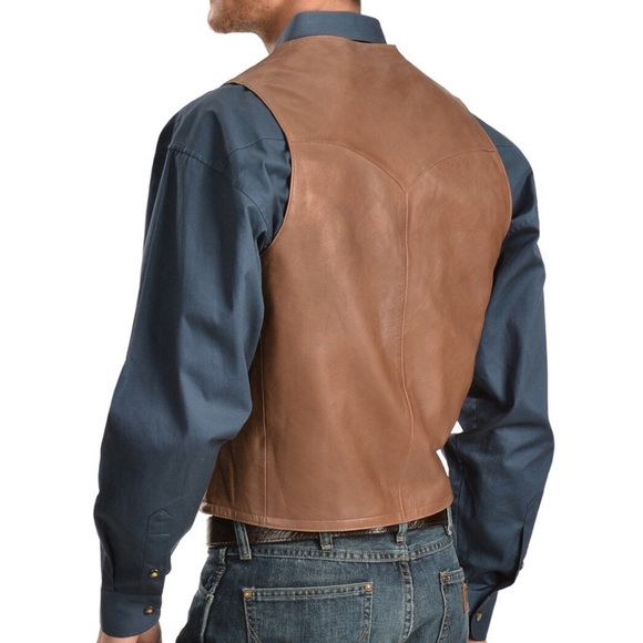 SCULLY Full LEATHER VEST Brown men’s size 44/Large - Picture 2 of 15